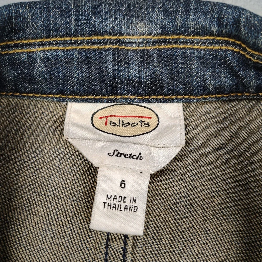 Talbots Denim Jean Jacket Women 6 Dark Blue Stretch Single Button Classy Casual‎